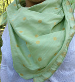 Mint Green Brocade Silk Scarf