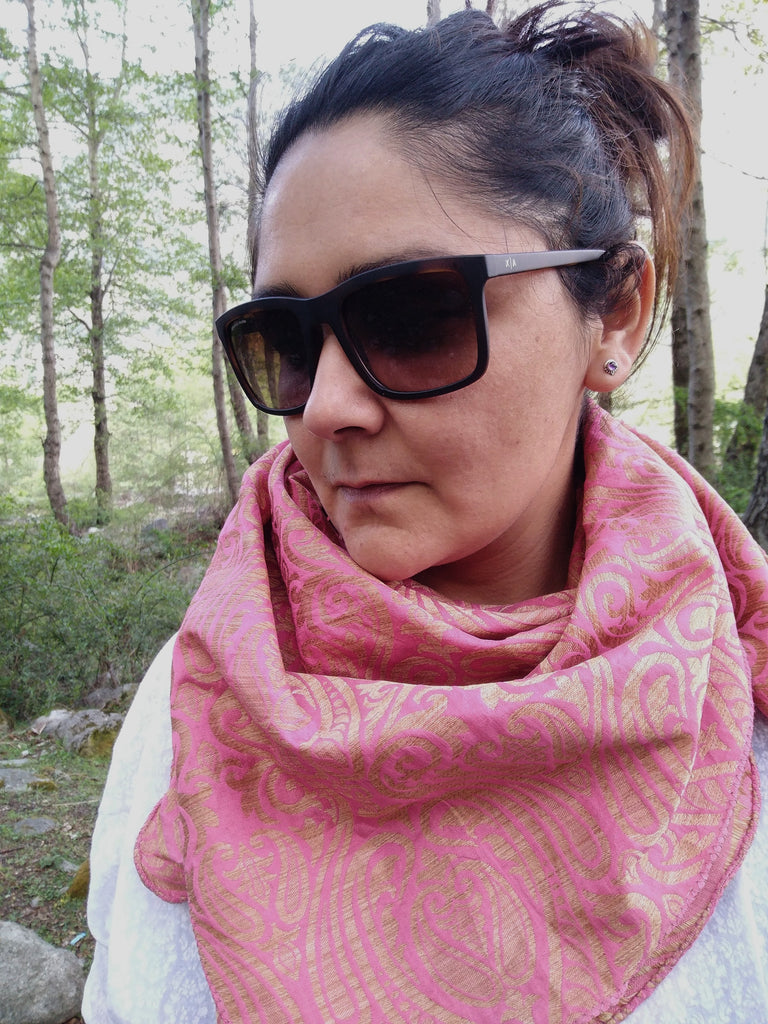 Pink and Gold Scarf in Brocade Silk  Silk Square Scarf – MARICHI The  Himalayan Shoppe