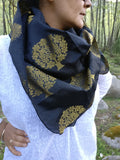 Black and Gold Brocade Square Scarf