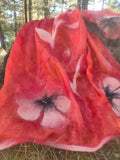 Red mulberry silk and felt scarf