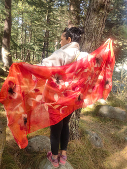 Red mulberry silk and felt scarf