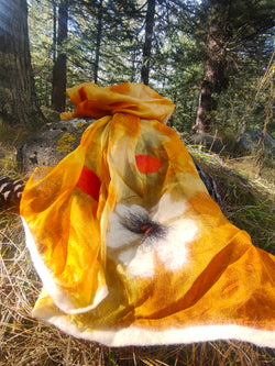 Yellow mulberry silk and felt scarf