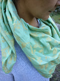 Mint green brocade silk scarf