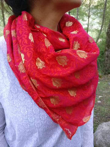 Pink and Gold Scarf in Brocade Silk  Silk Square Scarf – MARICHI The  Himalayan Shoppe