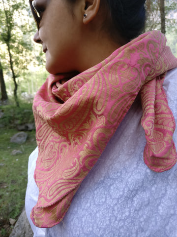 Rose Pink and Gold Scarf in Brocade Silk