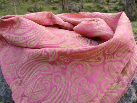 Pink and Gold Scarf in Brocade Silk  Silk Square Scarf – MARICHI The  Himalayan Shoppe