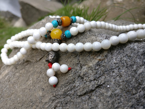 White Agate 108 gemstone prayer beads MARICHI