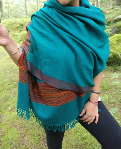 Teal green handloomed wool scarf,wrap, oversized scarf,wool stole
